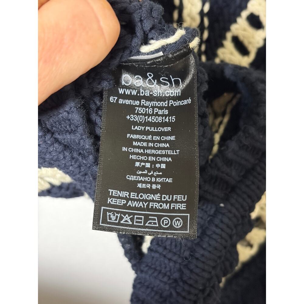 Ba&Sh Gardy Crochet Crewneck Pullover Sweater In Marine Navy White Sz 1 US S - Picture 7 of 8